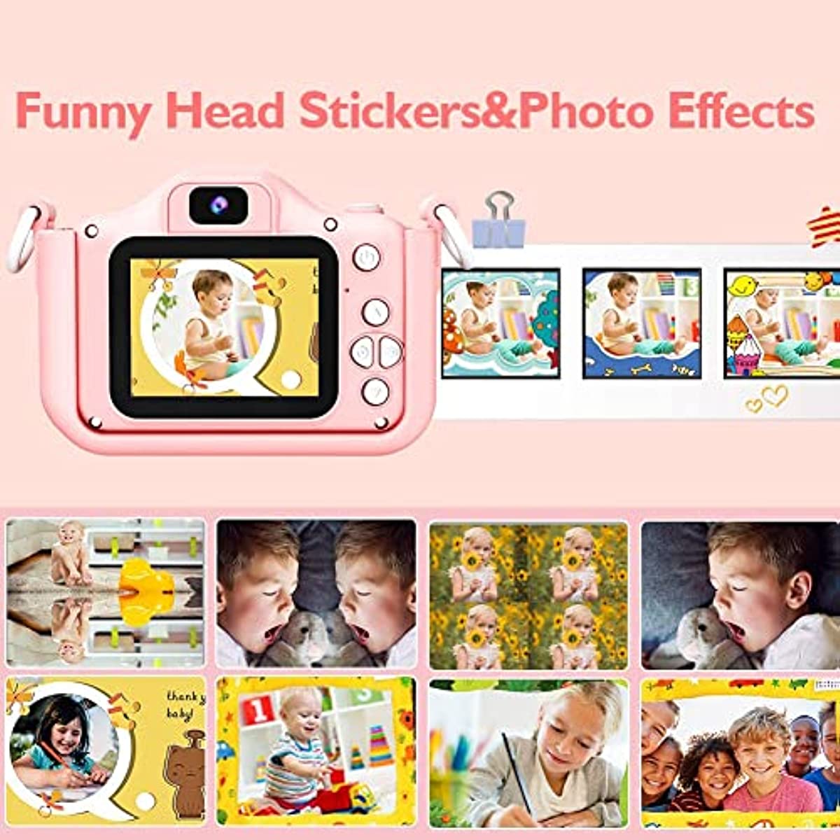 AliExpress Super Cute Children Camera 1080P HD Toddler Digital Video Camera 2.0-inch Kids Camera with Silicone Cases Toys for Christmas, view 4