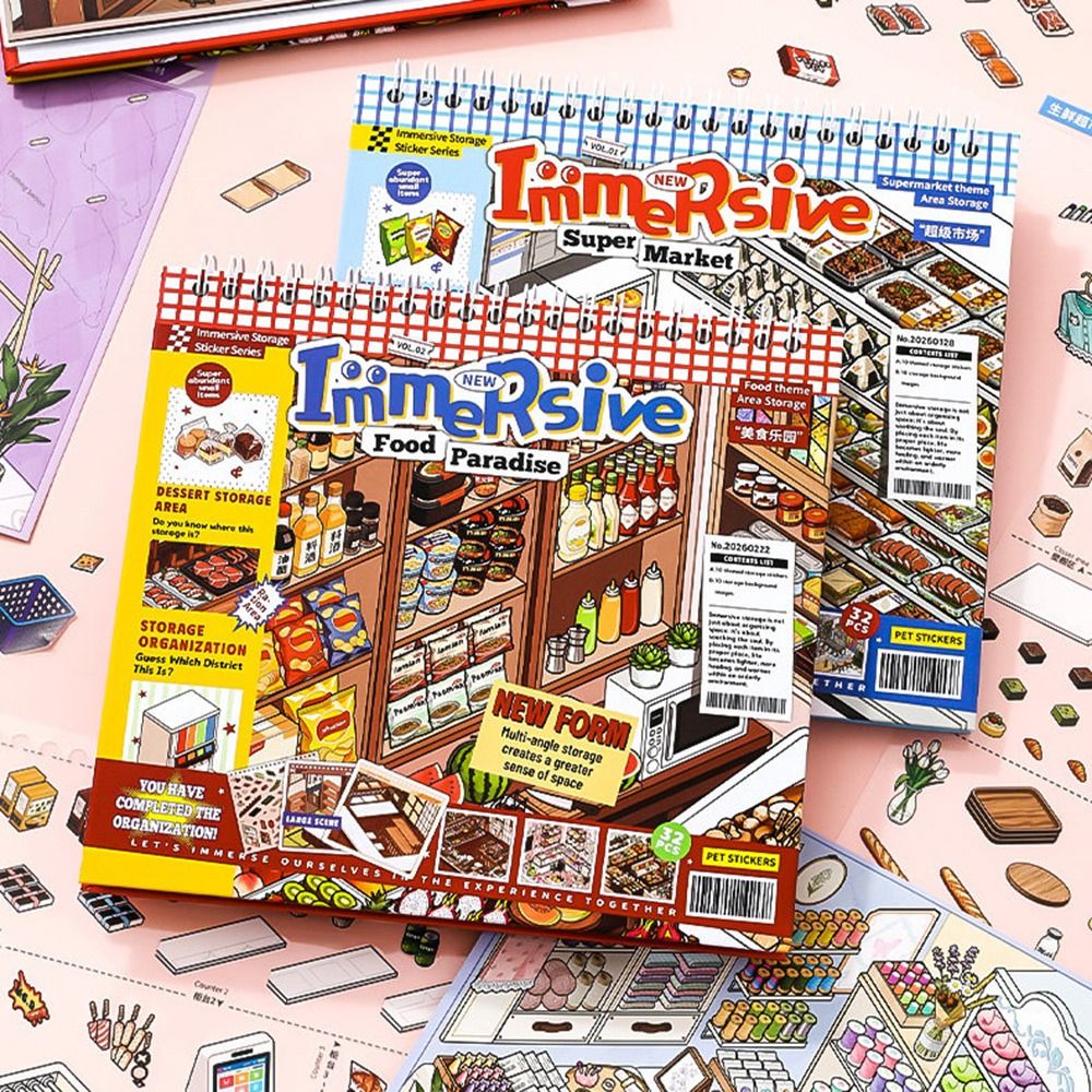 AliExpress Supermarket 3D Miniature Sticker Book Gourmet Paradise Exquisite Illustrations Immersive Storage Sticker Book 3D Miniature