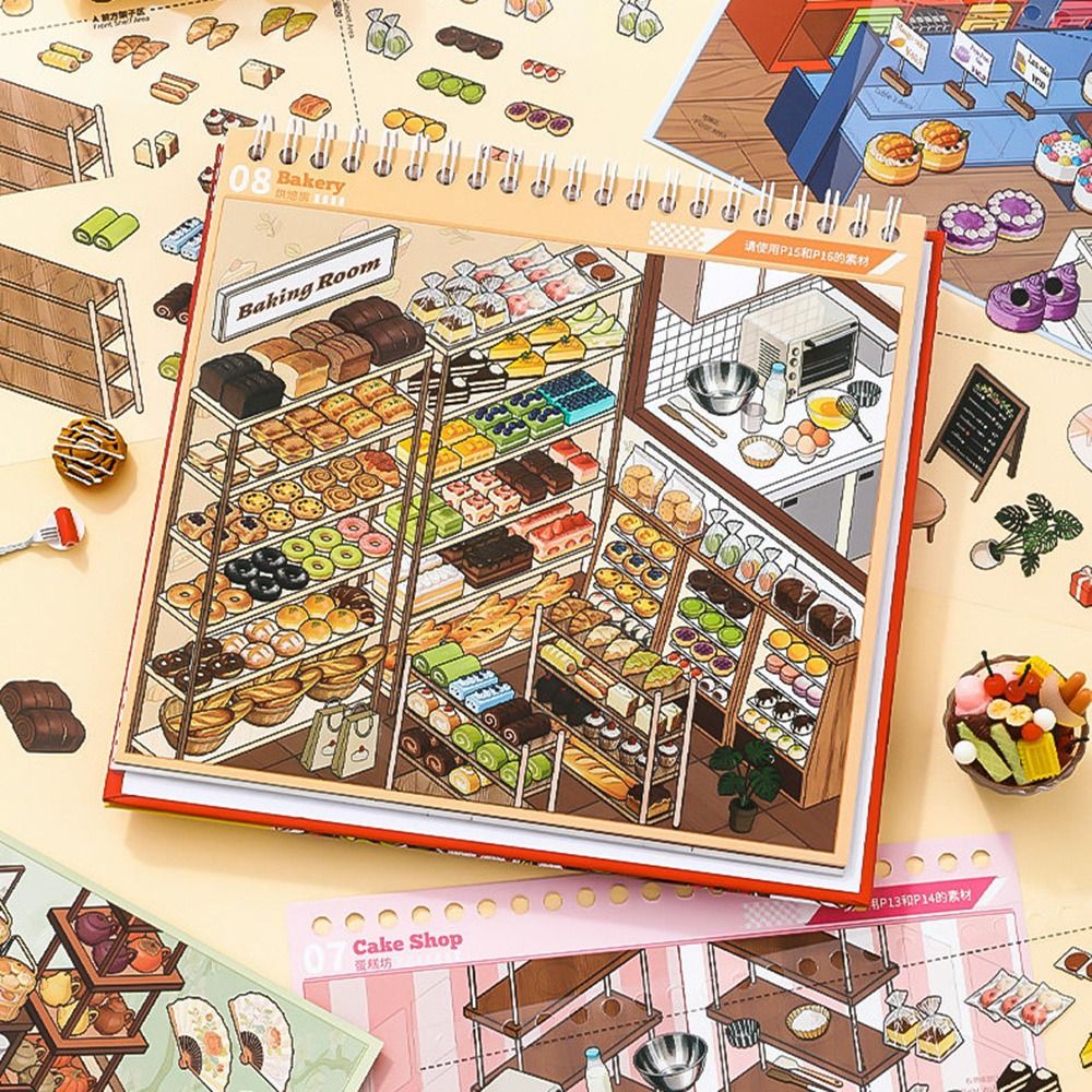 AliExpress Supermarket 3D Miniature Sticker Book Gourmet Paradise Exquisite Illustrations Immersive Storage Sticker Book 3D Miniature, view 4