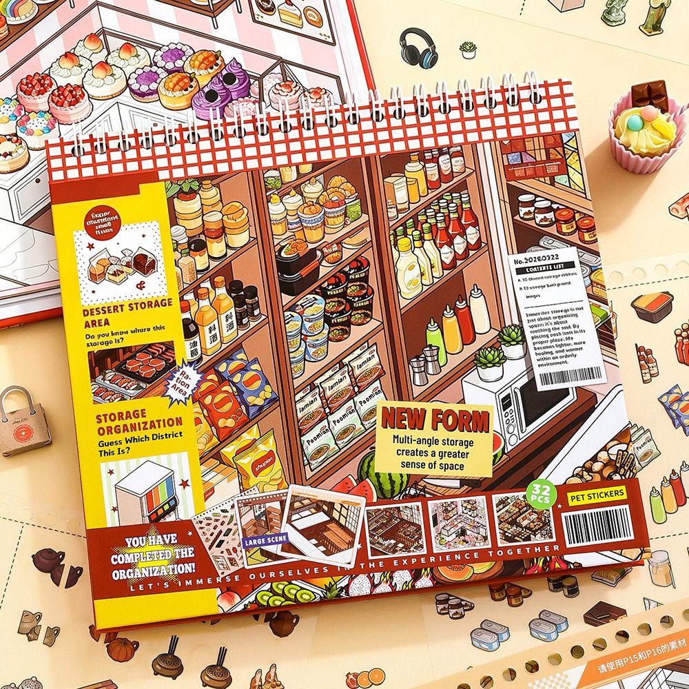AliExpress Supermarket 3D Miniature Sticker Book Gourmet Paradise Exquisite Illustrations Immersive Storage Sticker Book 3D Miniature, view 5