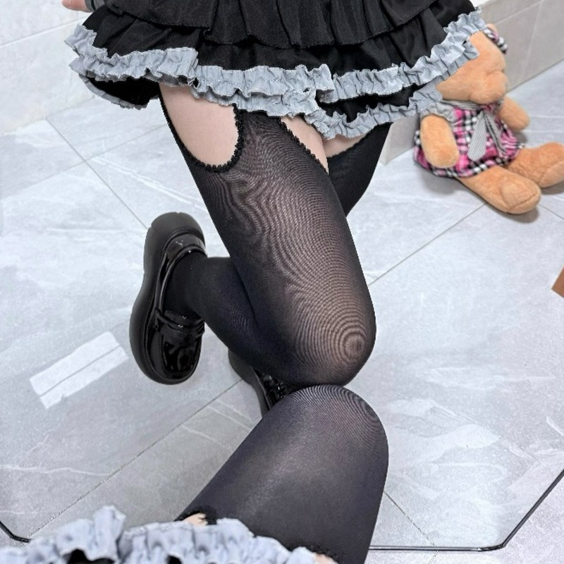 AliExpress Suspender Black Tights Stockings Womens JK Lolita Y2K Punk High Waist Thigh Suspender Stockings Pantyhose Breathable Long Socks, view 4