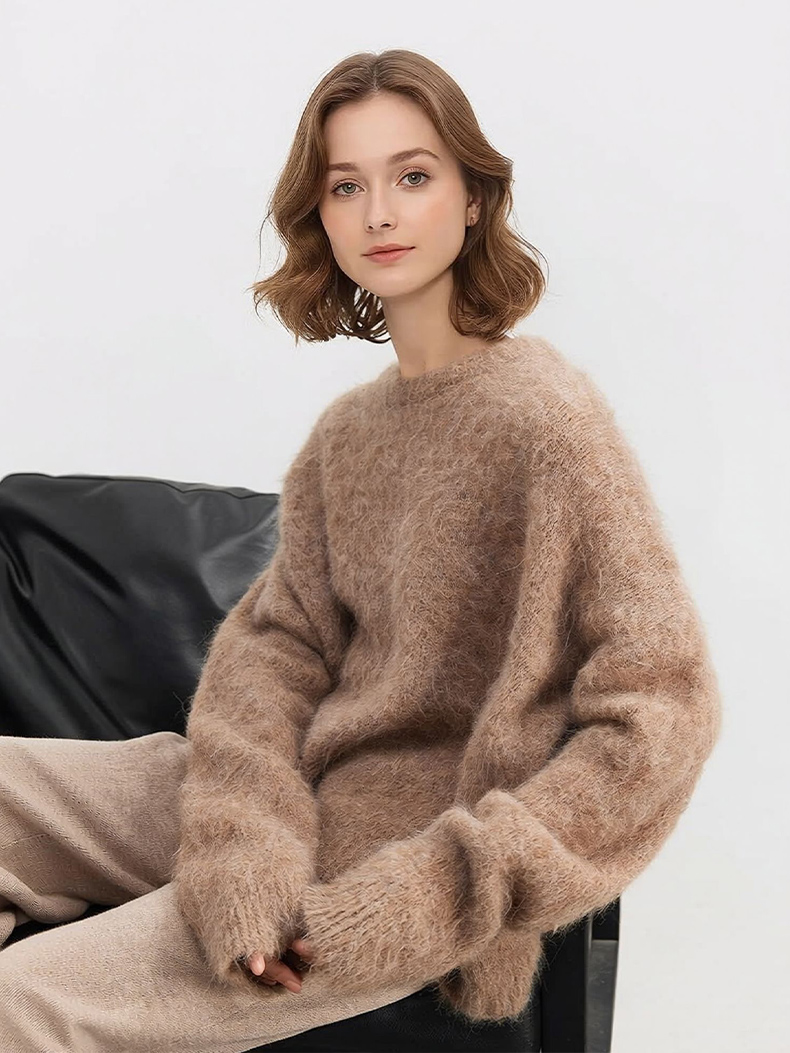 AliExpress SuyaDream Warm Alpaca Pullovers for Woman, Dropped Sleeved Loose Sweaters, Brushed Wool Knit Sweater, 2026 Fall Winter Top, view 2