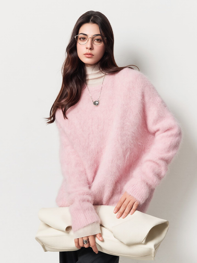 AliExpress SuyaDream Warm Alpaca Pullovers for Woman, Dropped Sleeved Loose Sweaters, Brushed Wool Knit Sweater, 2026 Fall Winter Top, view 3
