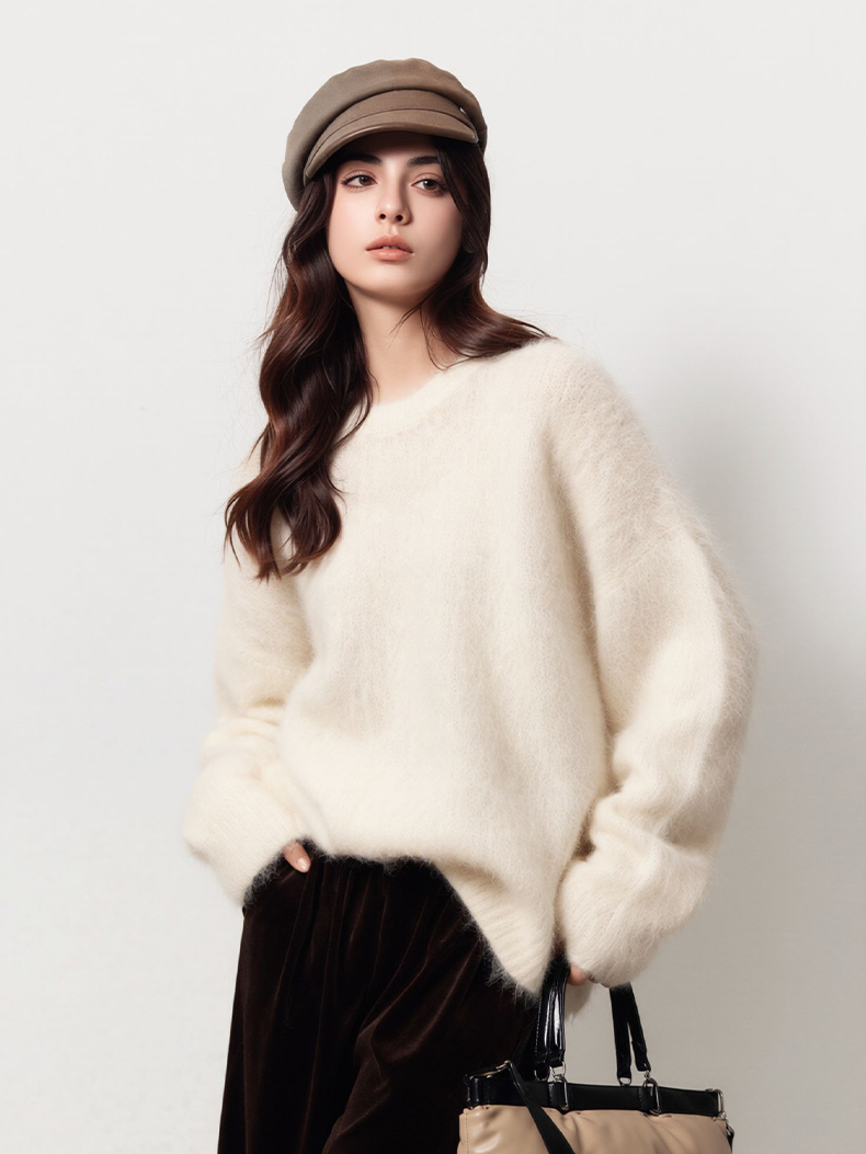 AliExpress SuyaDream Warm Alpaca Pullovers for Woman, Dropped Sleeved Loose Sweaters, Brushed Wool Knit Sweater, 2026 Fall Winter Top, view 4