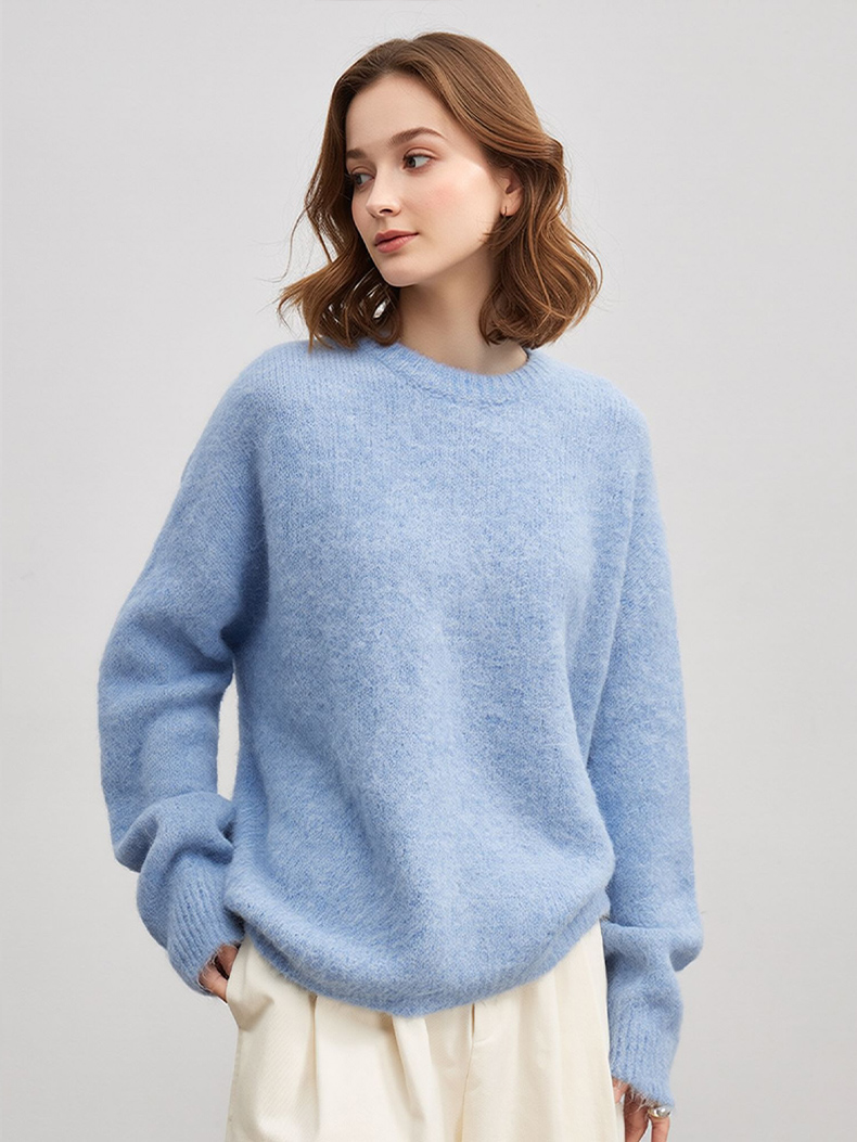 AliExpress SuyaDream Warm Alpaca Pullovers for Woman, Dropped Sleeved Loose Sweaters, Brushed Wool Knit Sweater, 2026 Fall Winter Top, view 5