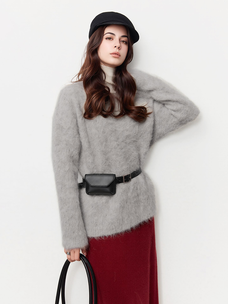 AliExpress SuyaDream Warm Alpaca Pullovers for Woman, Dropped Sleeved Loose Sweaters, Brushed Wool Knit Sweater, 2026 Fall Winter Top, view 6