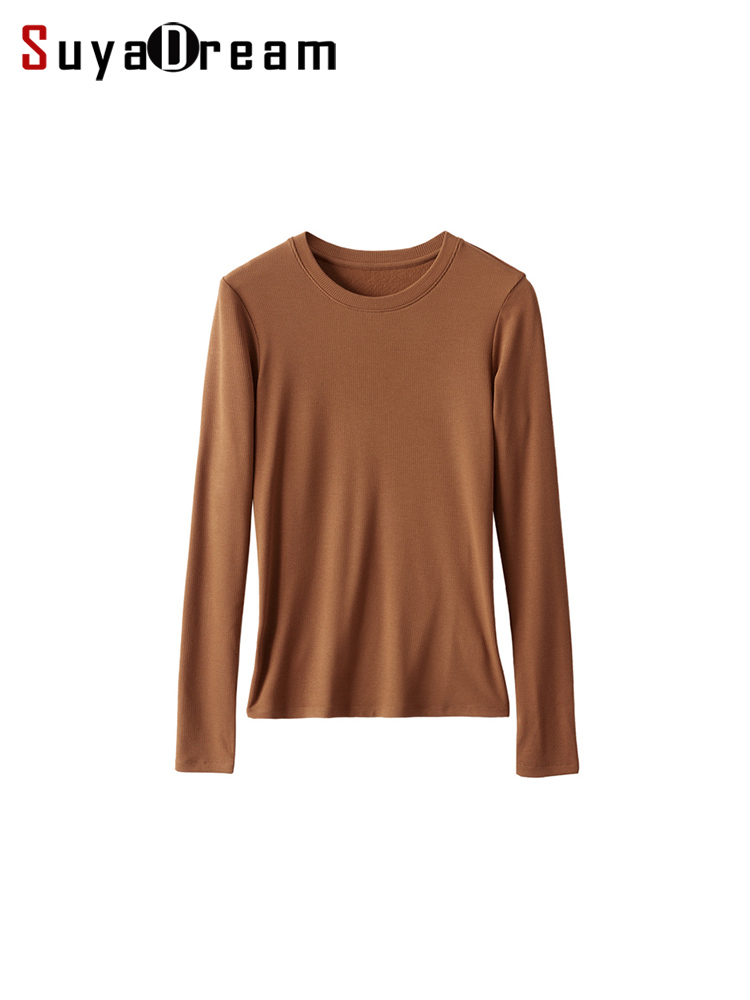 AliExpress SuyaDream, Women Bottoming T Shirt, Silk Viscose Blend, Long Sleeves, Solid Basic Thermal  Shirt, 2024 Autumn Winter Top