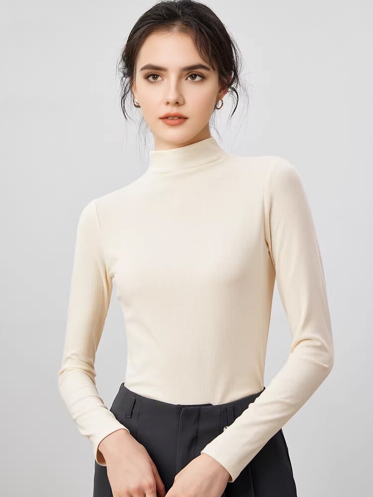AliExpress SuyaDream, Women Bottoming T Shirt, Silk Viscose Blend, Long Sleeves, Solid Basic Thermal  Shirt, 2024 Autumn Winter Top, view 3