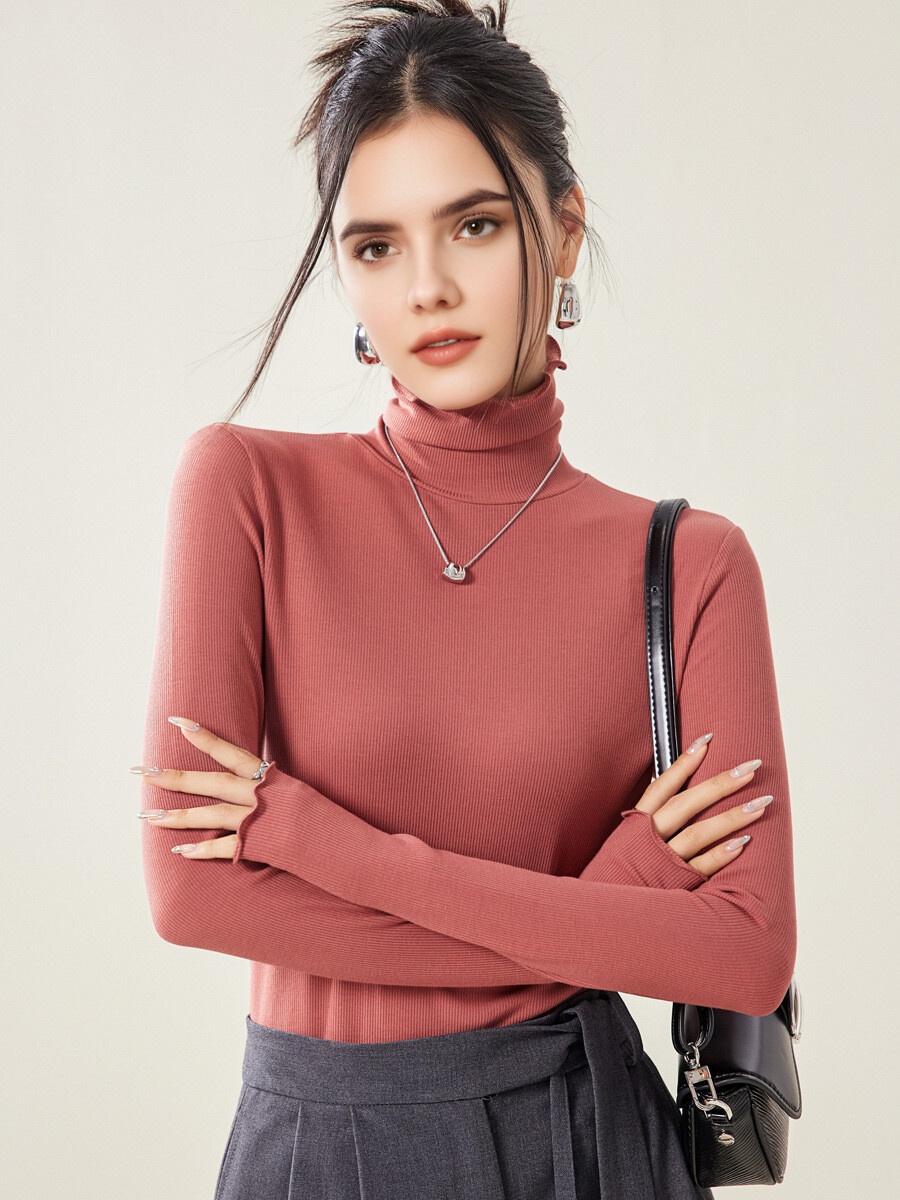 AliExpress SuyaDream, Women Bottoming T Shirt, Silk Viscose Blend, Long Sleeves, Solid Basic Thermal  Shirt, 2024 Autumn Winter Top, view 5