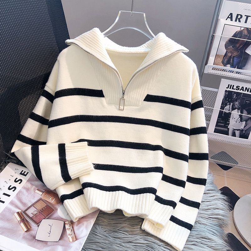 AliExpress Sweater pullover women Spring and Autumn underwear New zipper stripe underlay short style popular premium sweater female