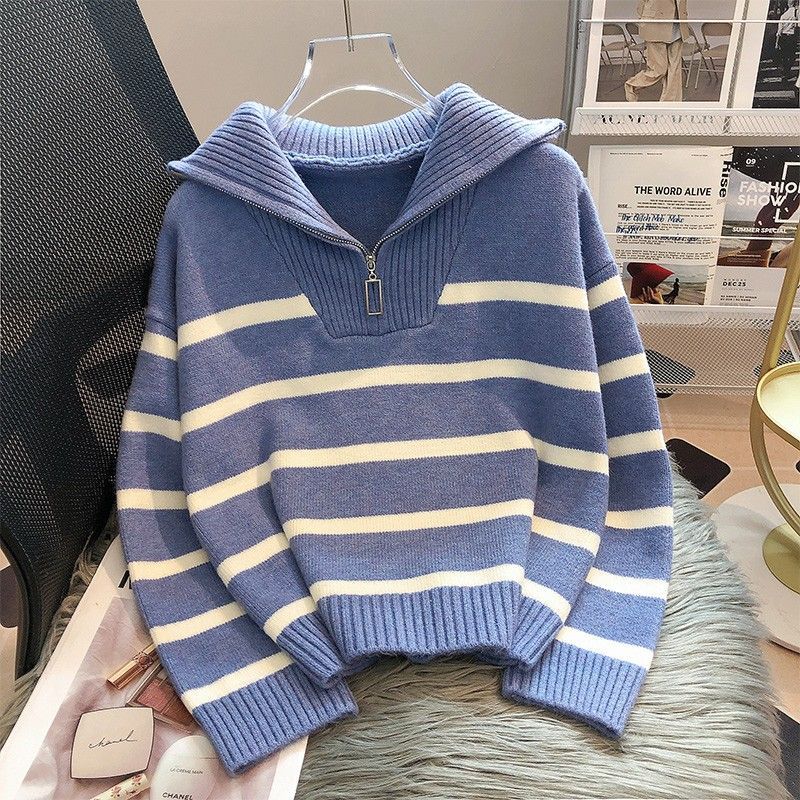 AliExpress Sweater pullover women Spring and Autumn underwear New zipper stripe underlay short style popular premium sweater female, view 2