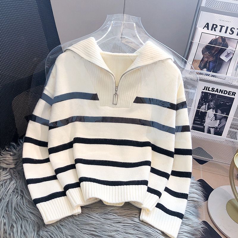 AliExpress Sweater pullover women Spring and Autumn underwear New zipper stripe underlay short style popular premium sweater female, view 4