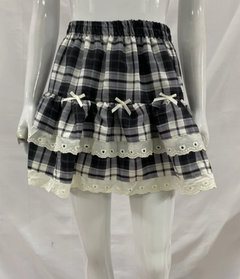 AliExpress Sweet Cool Kawaii Y2K Puff Mini Skirt Women's Plaid High-Waist Lace Patchwork Bow Casual Dating Skirt Lolita School Performance, view 6