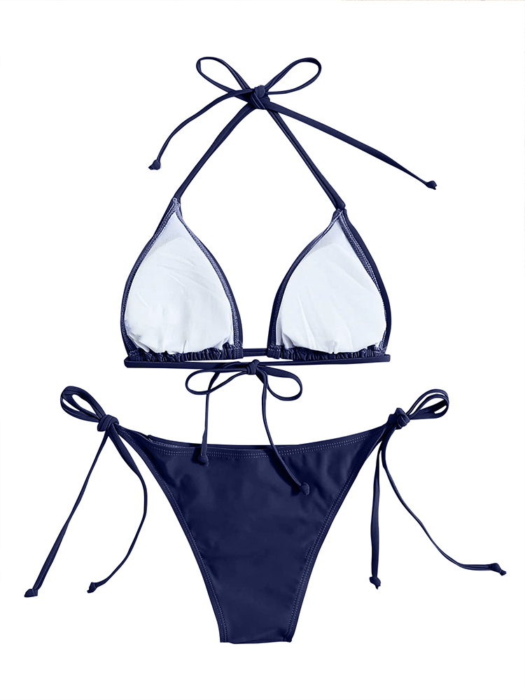 AliExpress Swimwear Thong Bikini Set Sexy New Navy Blue Swimsuits Woman Sexy Bathing Suits Bikinis Triangle Bandage Female Beachwear, view 6