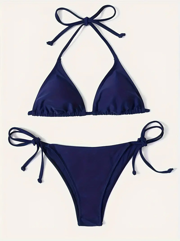 AliExpress Swimwear Thong Bikini Set Sexy New Navy Blue Swimsuits Woman Sexy Bathing Suits Bikinis Triangle Bandage Female Beachwear, view 4