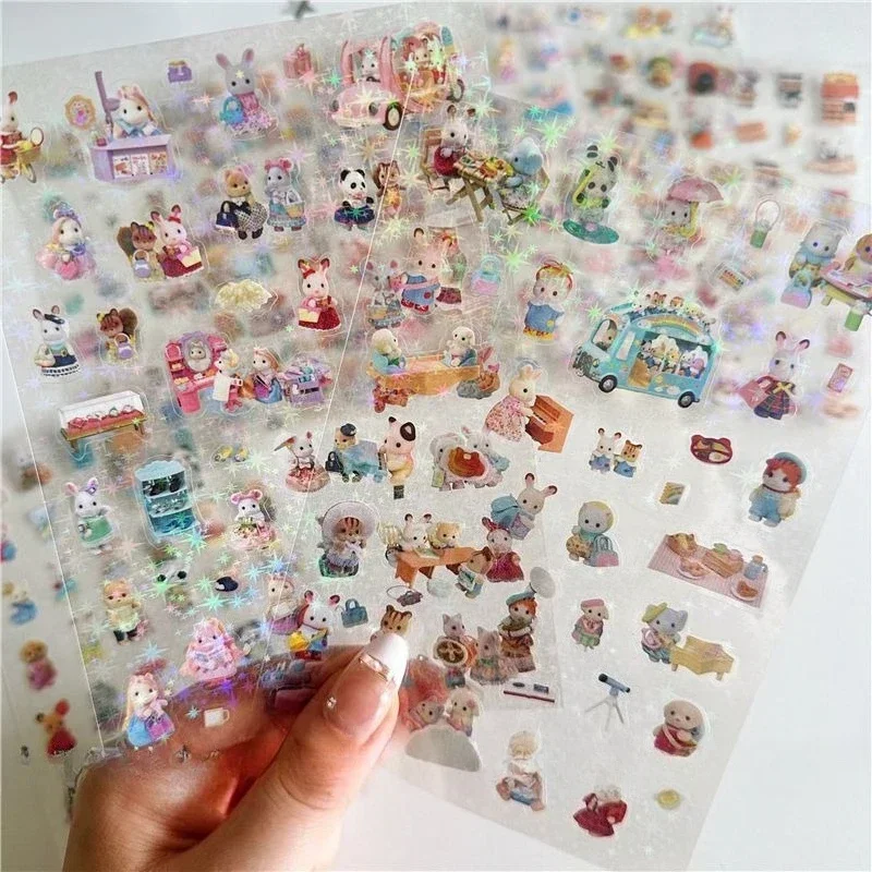 AliExpress Sylvanian Families High-value Cute Double-transparent Sticker Scene Decoration Material Hand Account Waterproof Laser Star Toy