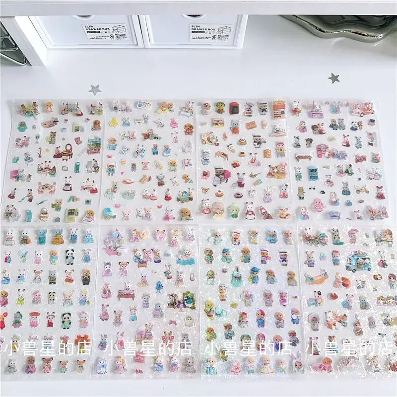 AliExpress Sylvanian Families High-value Cute Double-transparent Sticker Scene Decoration Material Hand Account Waterproof Laser Star Toy, view 2