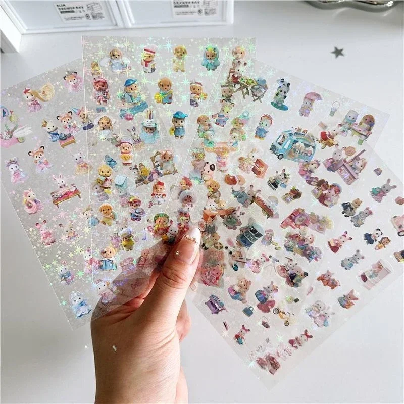 AliExpress Sylvanian Families High-value Cute Double-transparent Sticker Scene Decoration Material Hand Account Waterproof Laser Star Toy, view 3