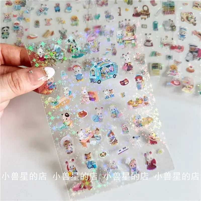 AliExpress Sylvanian Families High-value Cute Double-transparent Sticker Scene Decoration Material Hand Account Waterproof Laser Star Toy, view 4