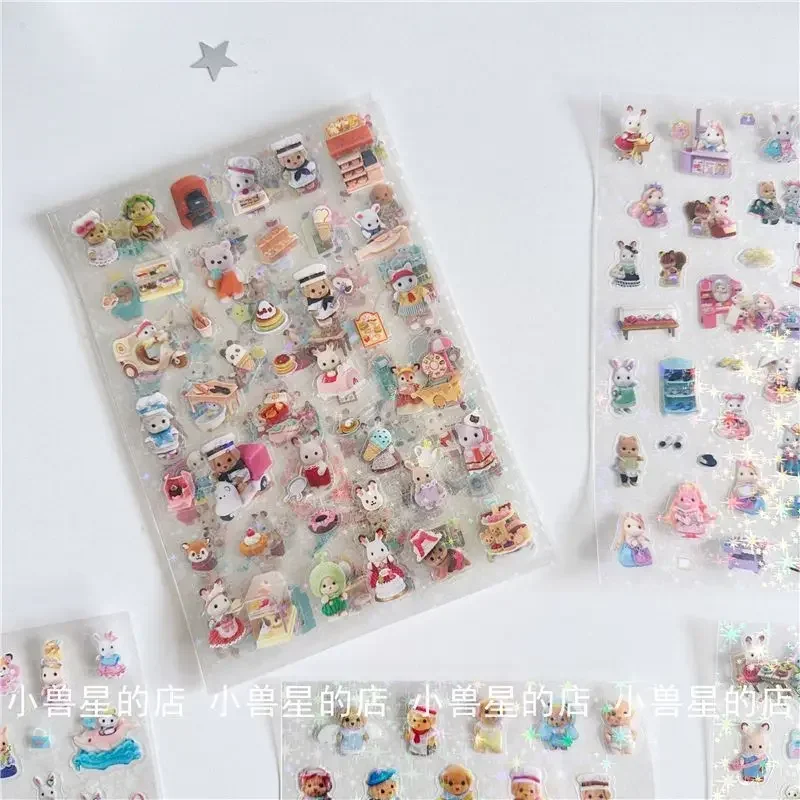 AliExpress Sylvanian Families High-value Cute Double-transparent Sticker Scene Decoration Material Hand Account Waterproof Laser Star Toy, view 5