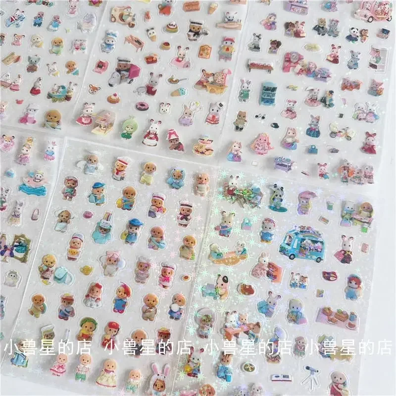 AliExpress Sylvanian Families High-value Cute Double-transparent Sticker Scene Decoration Material Hand Account Waterproof Laser Star Toy, view 6
