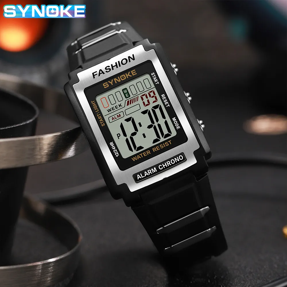 AliExpress SYNOKE Retro Rectangular Digital Sports Watch, view 2