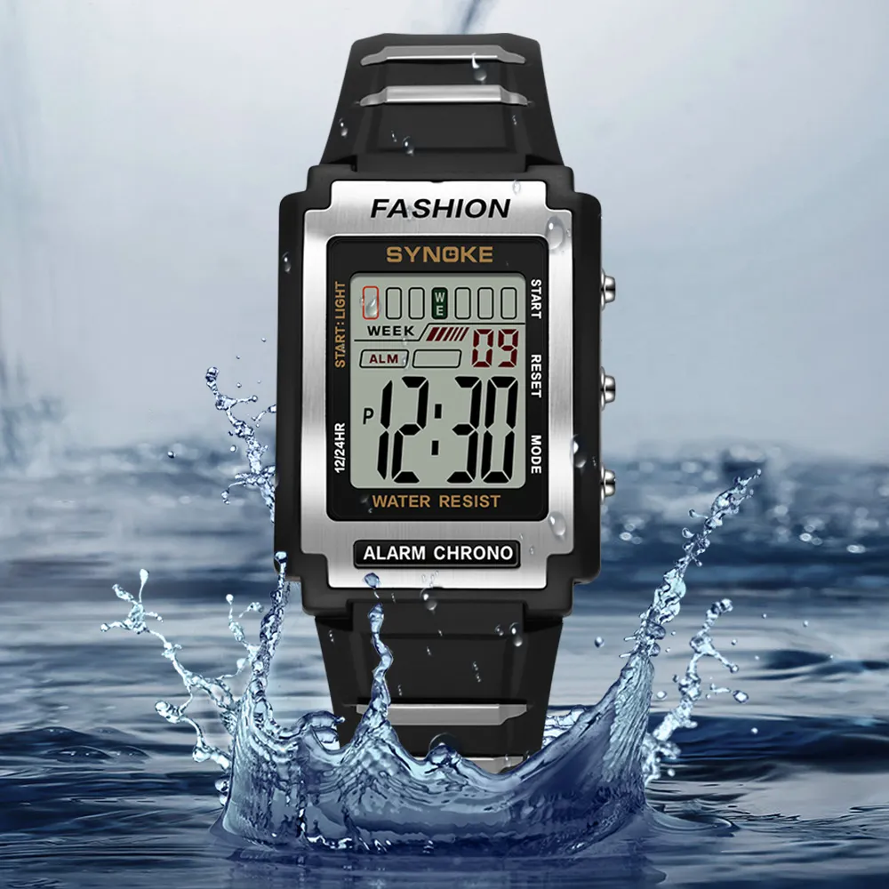 AliExpress SYNOKE Retro Rectangular Digital Sports Watch, view 3