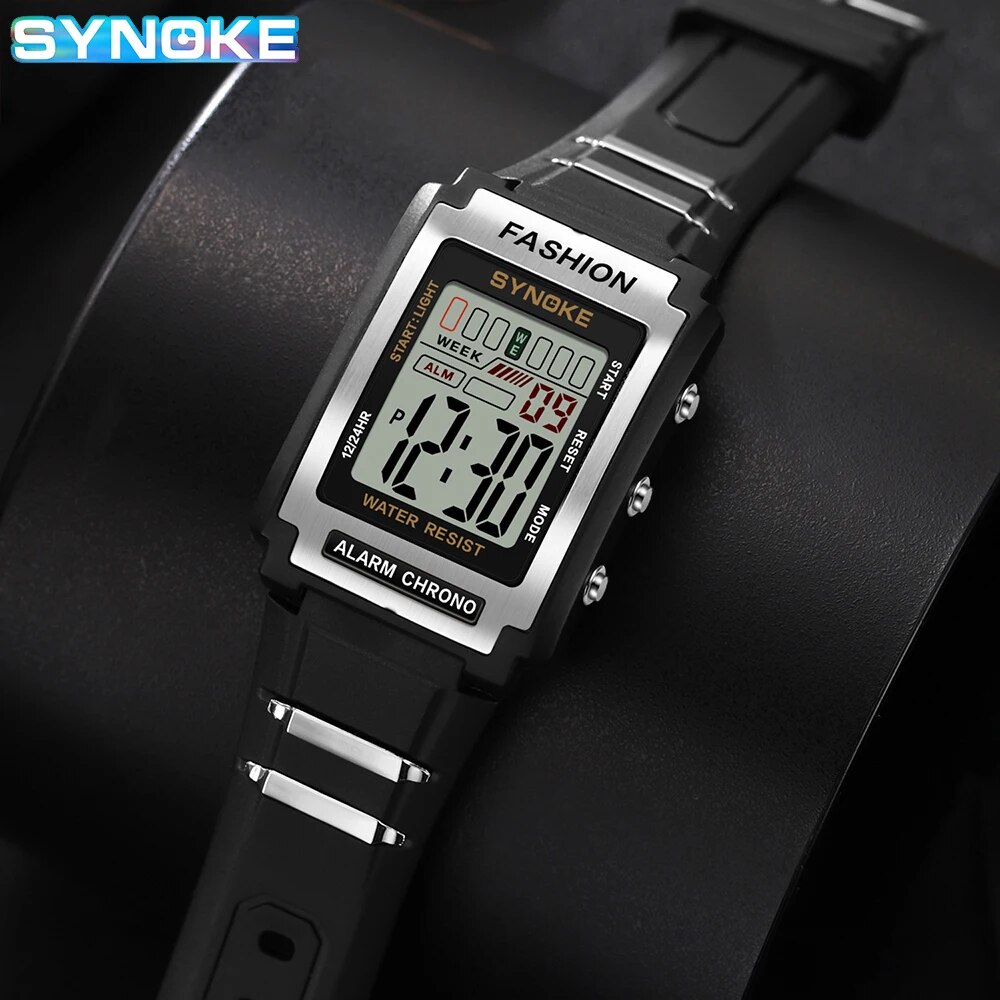 AliExpress SYNOKE Retro Rectangular Digital Sports Watch, view 4