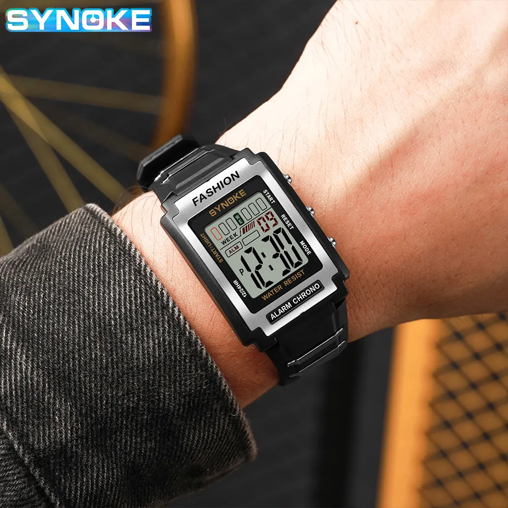 AliExpress SYNOKE Retro Rectangular Digital Sports Watch, view 5