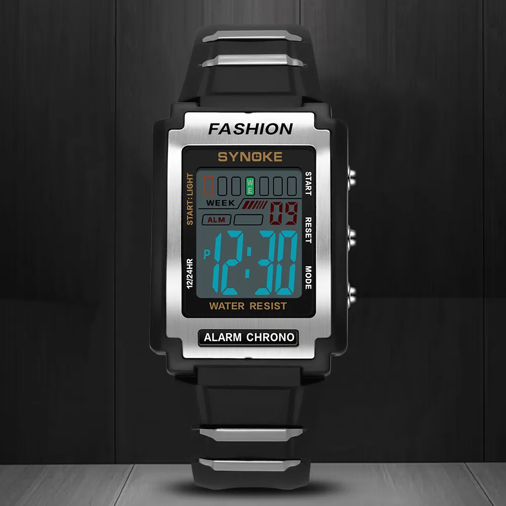 AliExpress SYNOKE Retro Rectangular Digital Sports Watch, view 6