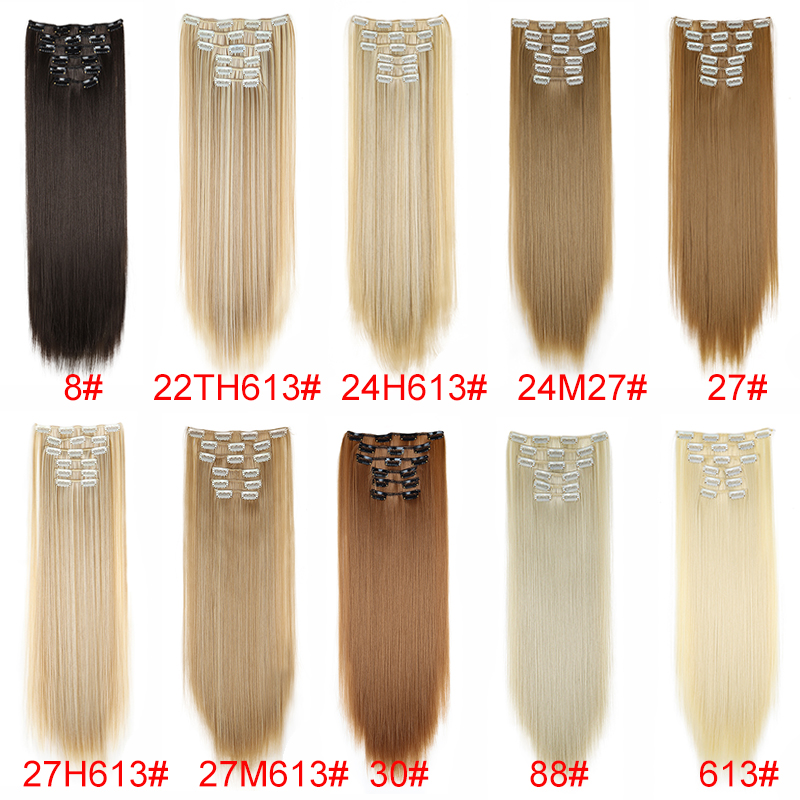 AliExpress Synthetic 24Inch 16 Clips in Hair Extensions Long Straight Hairstyle Blonde Black Hairpieces Heat Resistant False Hair Daily Use, view 2