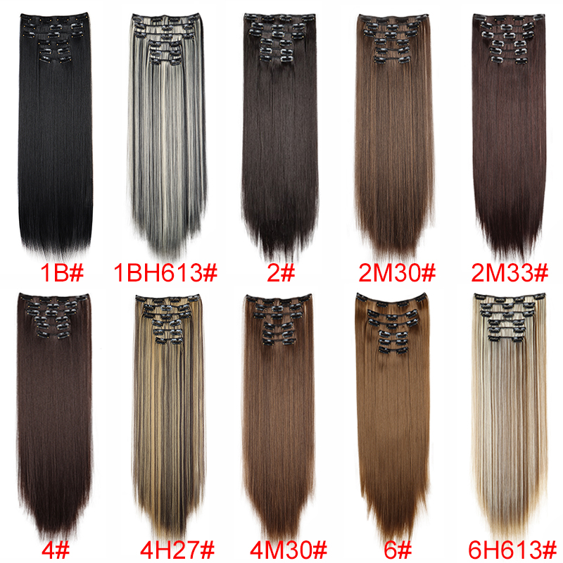 AliExpress Synthetic 24Inch 16 Clips in Hair Extensions Long Straight Hairstyle Blonde Black Hairpieces Heat Resistant False Hair Daily Use, view 3