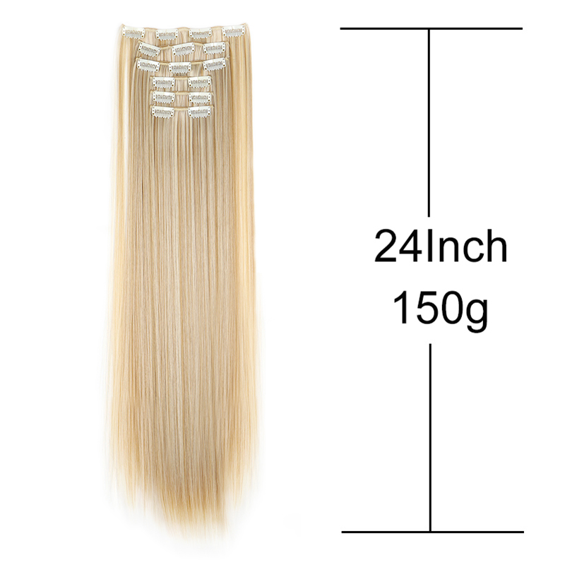 AliExpress Synthetic 24Inch 16 Clips in Hair Extensions Long Straight Hairstyle Blonde Black Hairpieces Heat Resistant False Hair Daily Use, view 4
