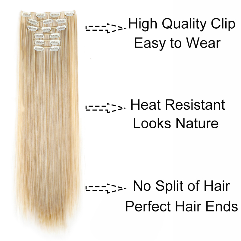 AliExpress Synthetic 24Inch 16 Clips in Hair Extensions Long Straight Hairstyle Blonde Black Hairpieces Heat Resistant False Hair Daily Use, view 5