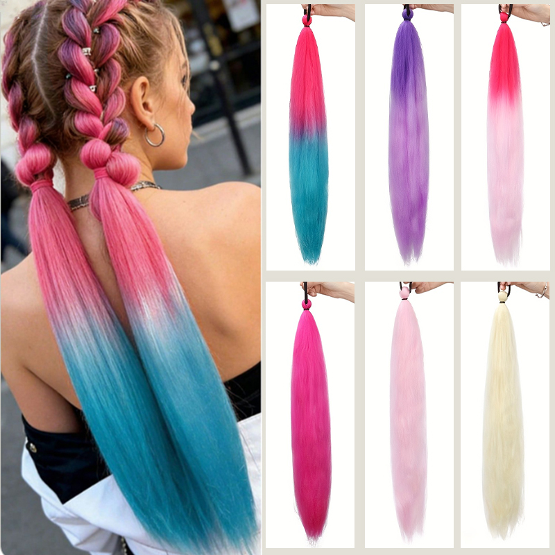 AliExpress Synthetic 26Inch Long Straight Ponytail Elastic Hair Colorful Braiding Ponytail Hair Extensions Hair Accessories for Women