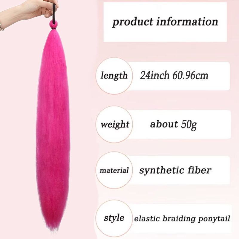 AliExpress Synthetic 26Inch Long Straight Ponytail Elastic Hair Colorful Braiding Ponytail Hair Extensions Hair Accessories for Women, view 2