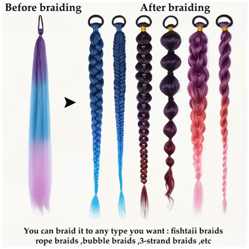 AliExpress Synthetic 26Inch Long Straight Ponytail Elastic Hair Colorful Braiding Ponytail Hair Extensions Hair Accessories for Women, view 4