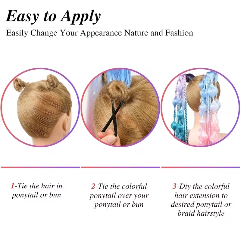 AliExpress Synthetic 26Inch Long Straight Ponytail Elastic Hair Colorful Braiding Ponytail Hair Extensions Hair Accessories for Women, view 5