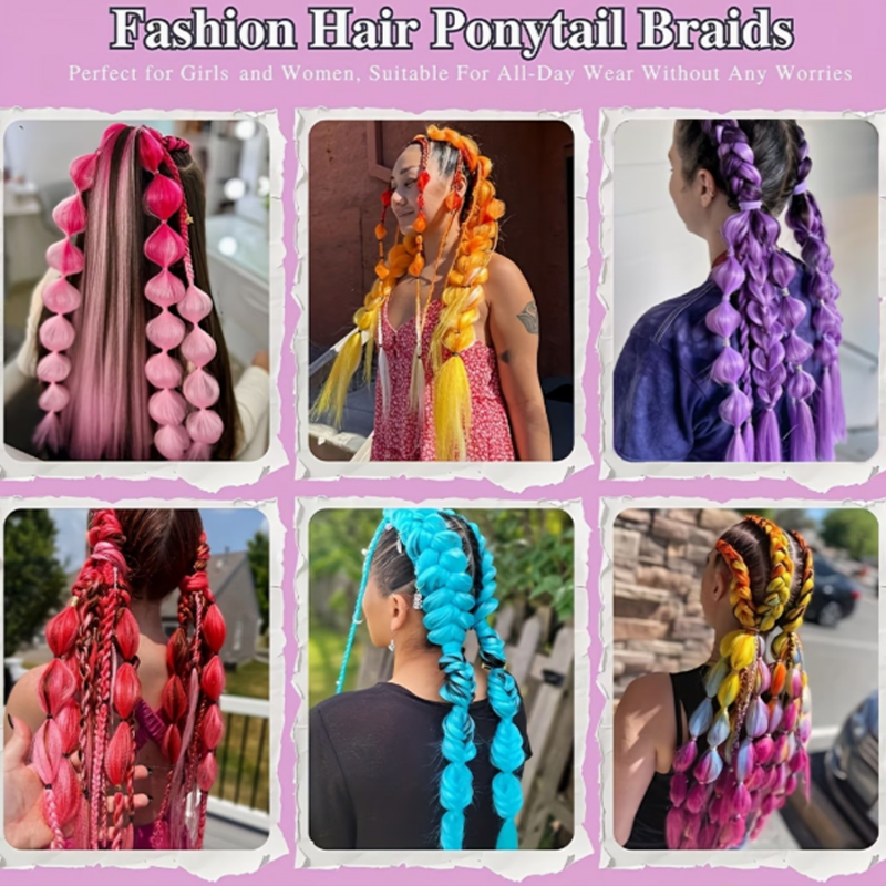 AliExpress Synthetic 26Inch Long Straight Ponytail Elastic Hair Colorful Braiding Ponytail Hair Extensions Hair Accessories for Women, view 6