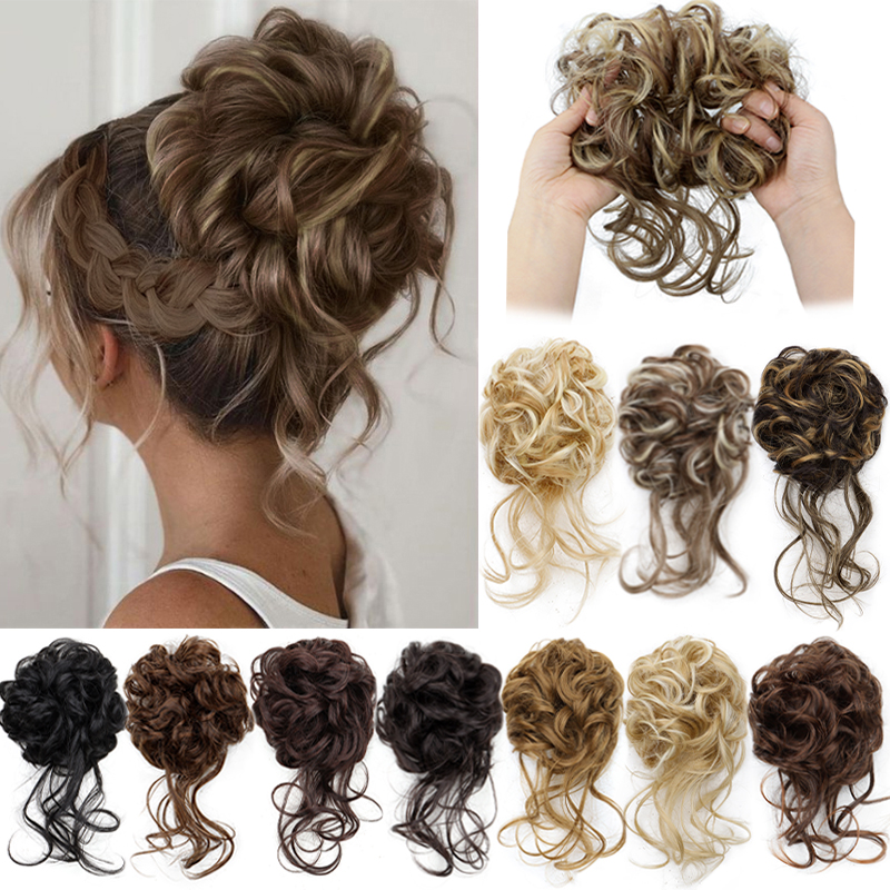 AliExpress Synthetic Elegant Messy Curly Elastic Rubber Band Hair Bun Fluffy Easy to Style Suitable for Daily Use