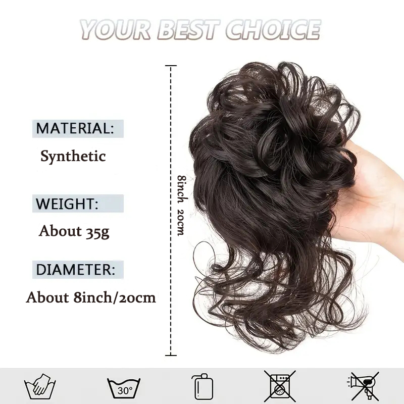 AliExpress Synthetic Elegant Messy Curly Elastic Rubber Band Hair Bun Fluffy Easy to Style Suitable for Daily Use, view 2