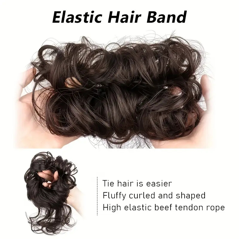 AliExpress Synthetic Elegant Messy Curly Elastic Rubber Band Hair Bun Fluffy Easy to Style Suitable for Daily Use, view 3
