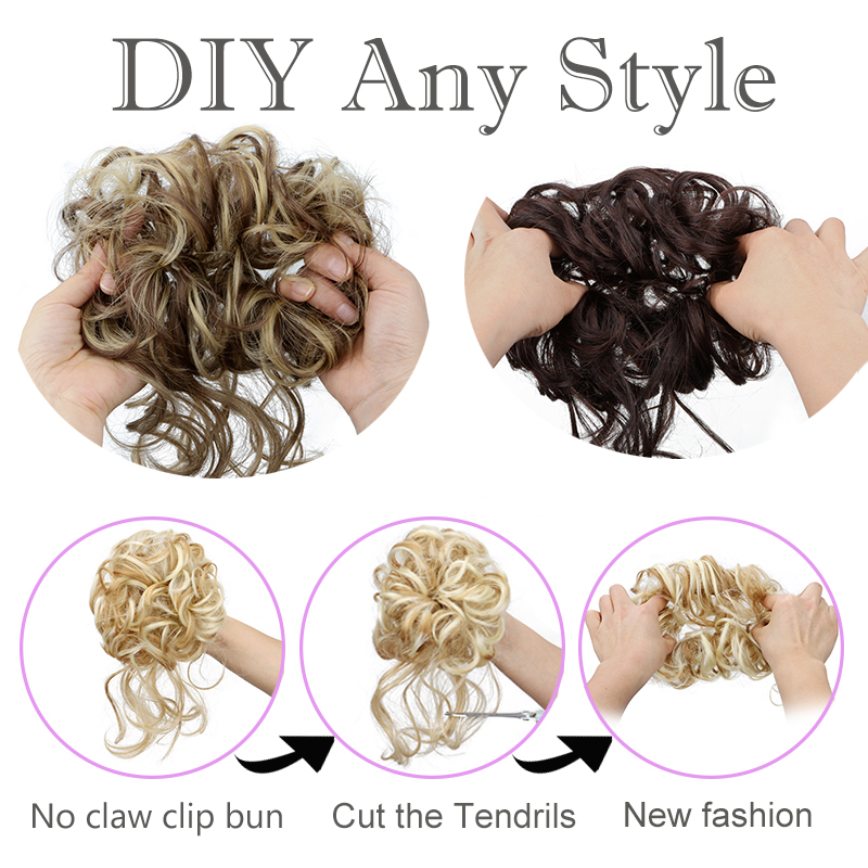 AliExpress Synthetic Elegant Messy Curly Elastic Rubber Band Hair Bun Fluffy Easy to Style Suitable for Daily Use, view 4