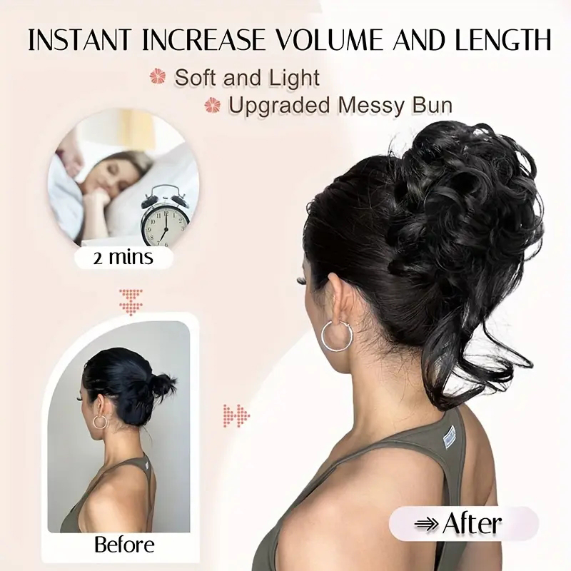 AliExpress Synthetic Elegant Messy Curly Elastic Rubber Band Hair Bun Fluffy Easy to Style Suitable for Daily Use, view 5