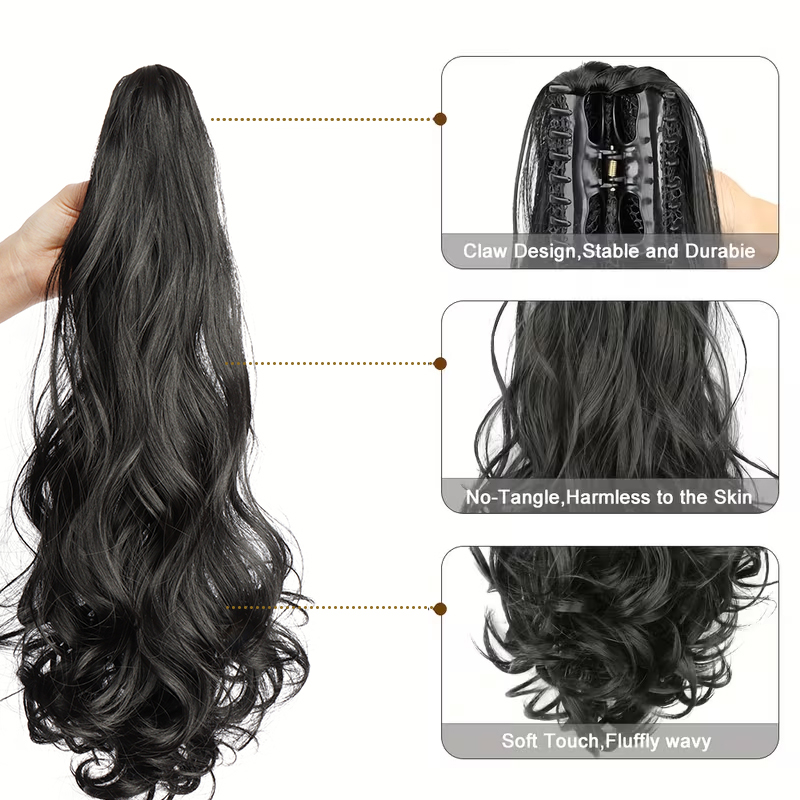 AliExpress Synthetic Long Curly Ponytail Heat-resistant Claw Clip in Hair Extension Daily Easy to Wear Hairpiece for Women, view 3