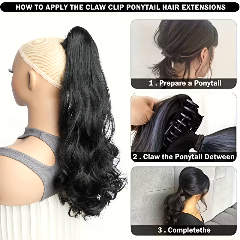 AliExpress Synthetic Long Curly Ponytail Heat-resistant Claw Clip in Hair Extension Daily Easy to Wear Hairpiece for Women, view 5