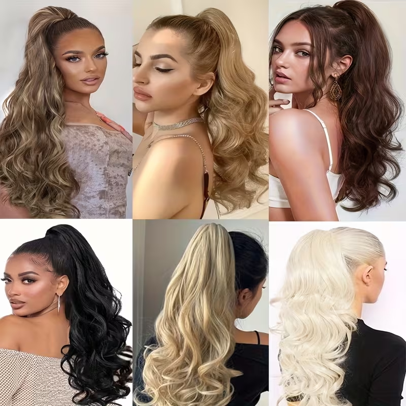 AliExpress Synthetic Long Curly Ponytail Heat-resistant Claw Clip in Hair Extension Daily Easy to Wear Hairpiece for Women, view 6