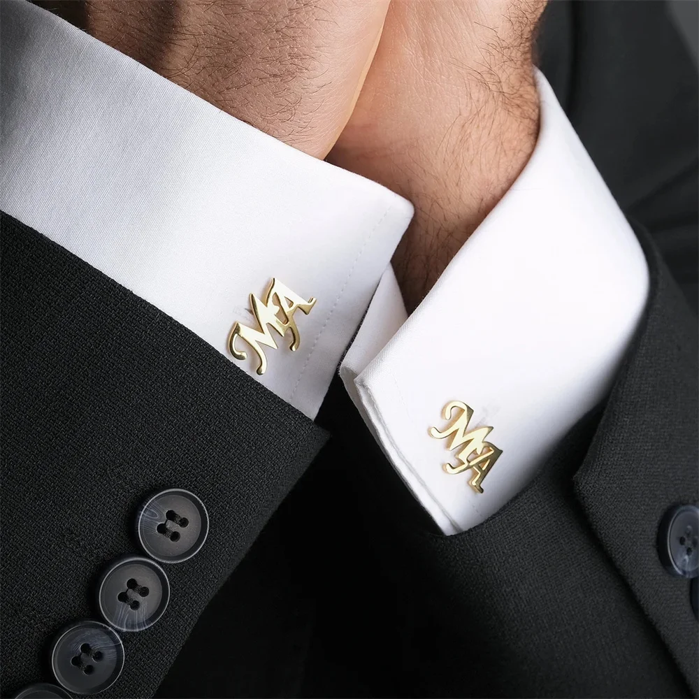 AliExpress Tangula Custom Men's Stainless Steel Cufflinks For Groom Initials Cufflinks With Oak Gift Box Wedding Bridegroom Jewelry Gift, view 3