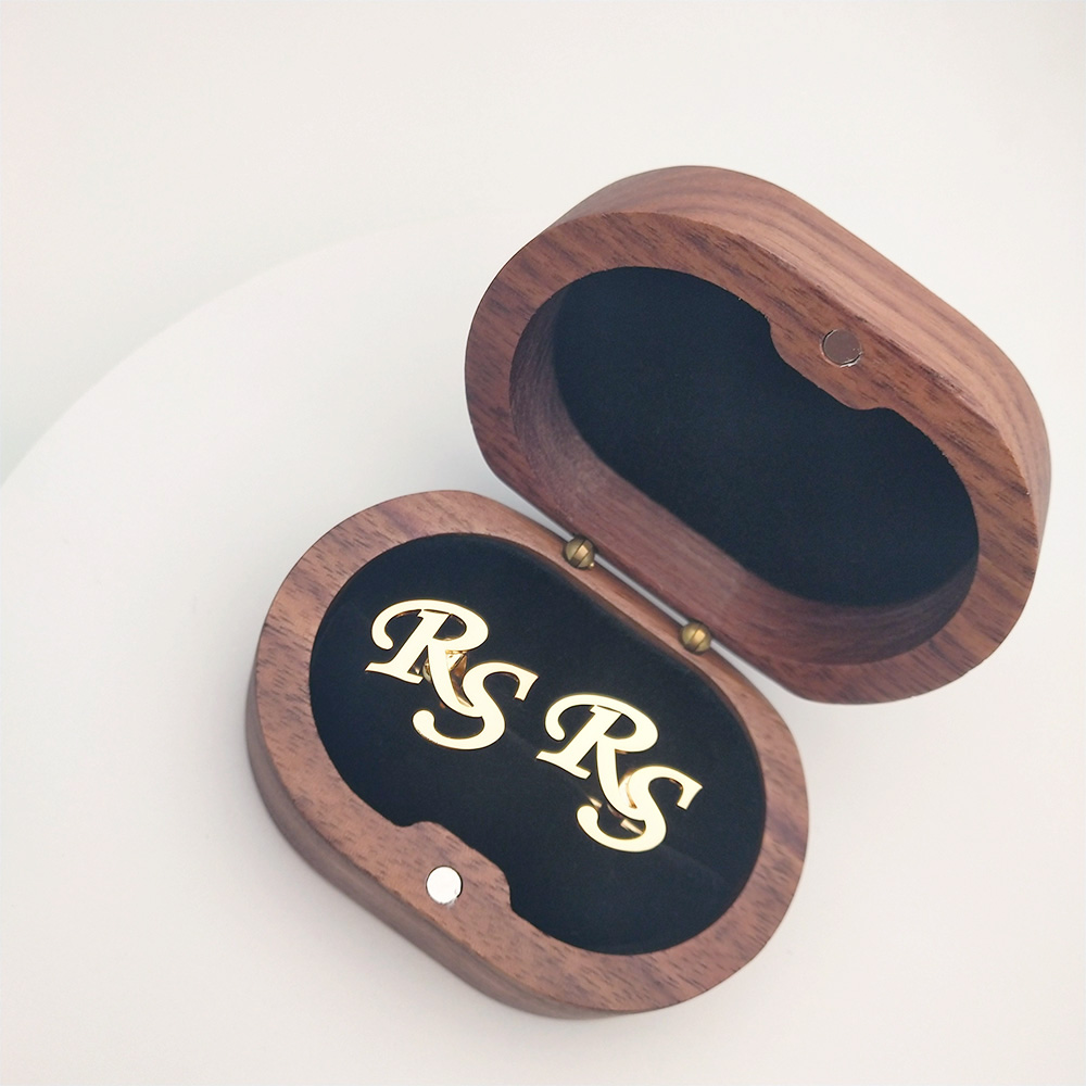 AliExpress Tangula Custom Men's Stainless Steel Cufflinks For Groom Initials Cufflinks With Oak Gift Box Wedding Bridegroom Jewelry Gift, view 5