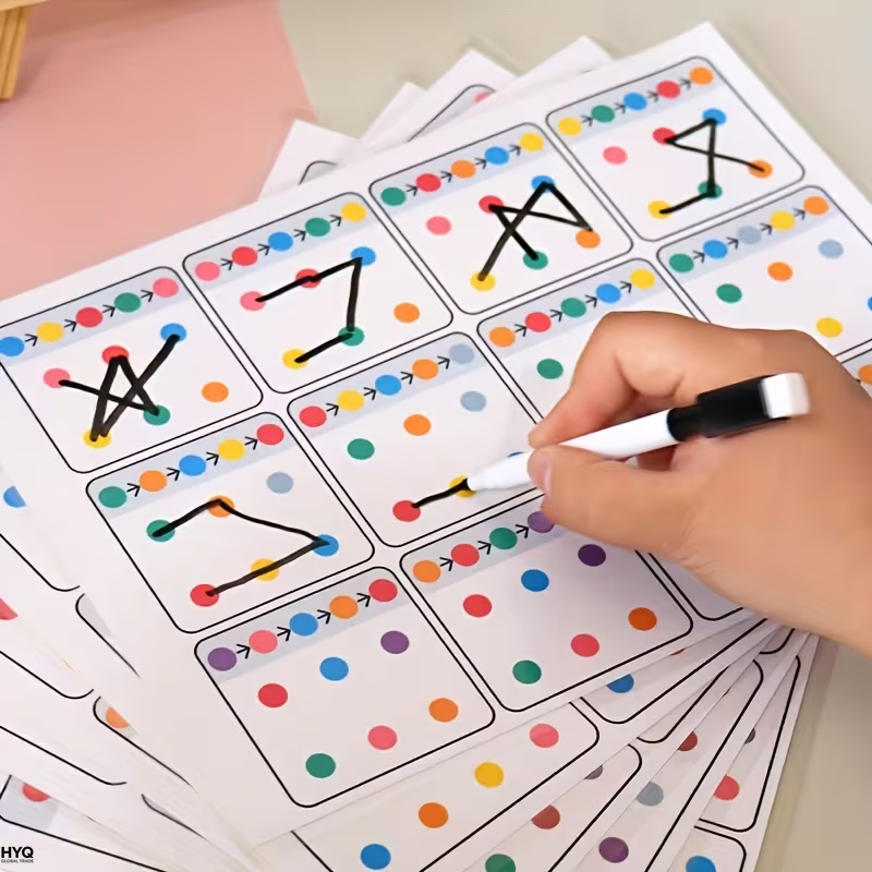 AliExpress Tarjetas de entrenamiento reutilizables A4 12 páginas, bolígrafo borrable, ejercicios visuales para niños memoria y concentració